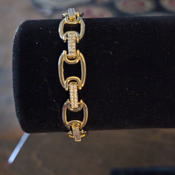 New Adina Eden Gold Tone Pavé Link Bracelet Clear Crystal Chain 6 1/2" statement - Picture 6 of 6